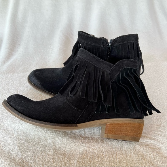 PRIMA DONNA BLACK SUEDE LEATHER FRINGE WESTERN ANKLE BOOTIES BLOCK HEEL SIZE 8.5 - Picture 3 of 14